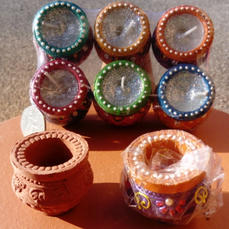 Terracotta matka diyas in plain, painted or candles